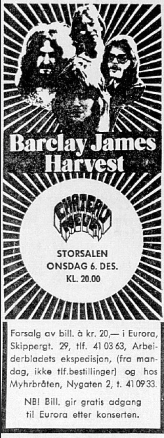 1972 Oslo gig advert, courtesy of Jan Upsahl